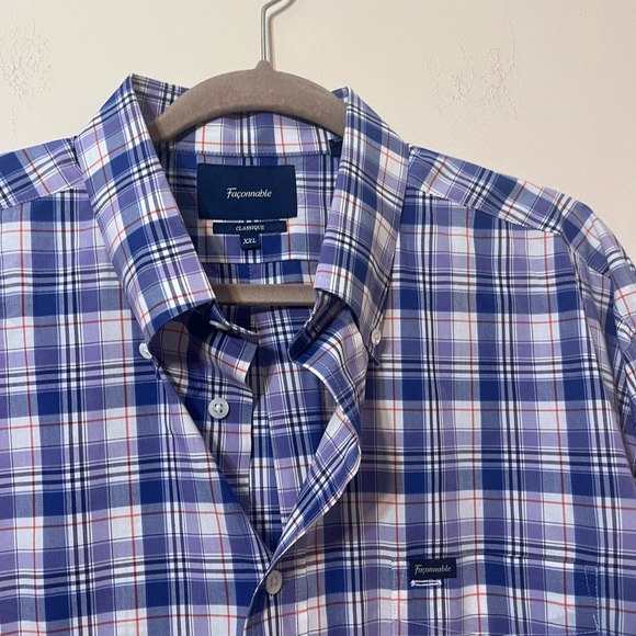 Faconnable Men's blue and white plaid long sleeve shirt 2XL XXL France - Picture 3 of 5